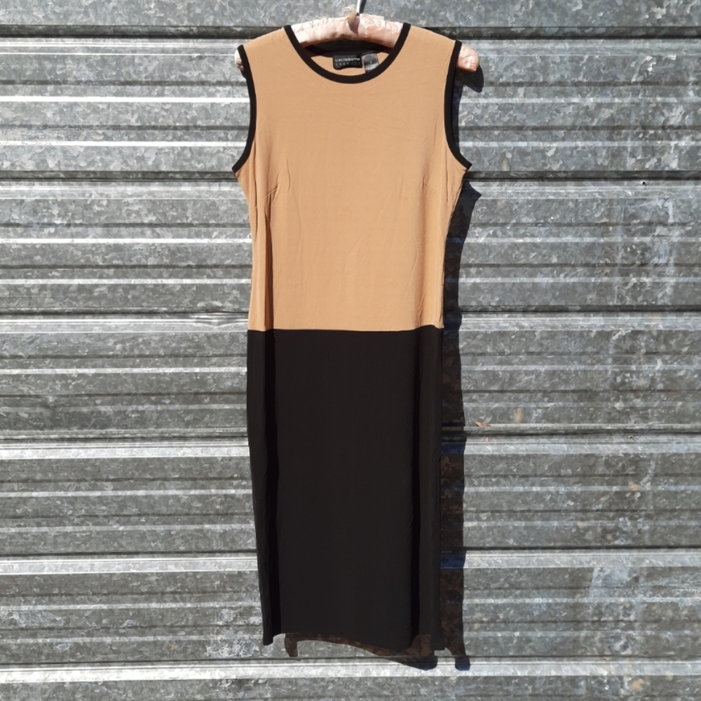 Silky Sleeveless Two Toned Midi Shift Liz Claiborne Dress